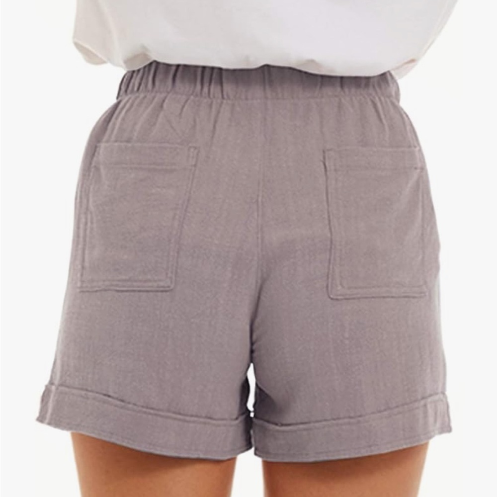 High Waist Gray Shorts with Elastic Waistband - Picture 2 of 5
